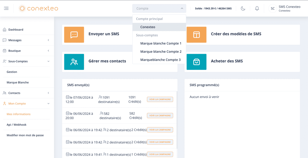 gestion sms multi-filiales conexteo