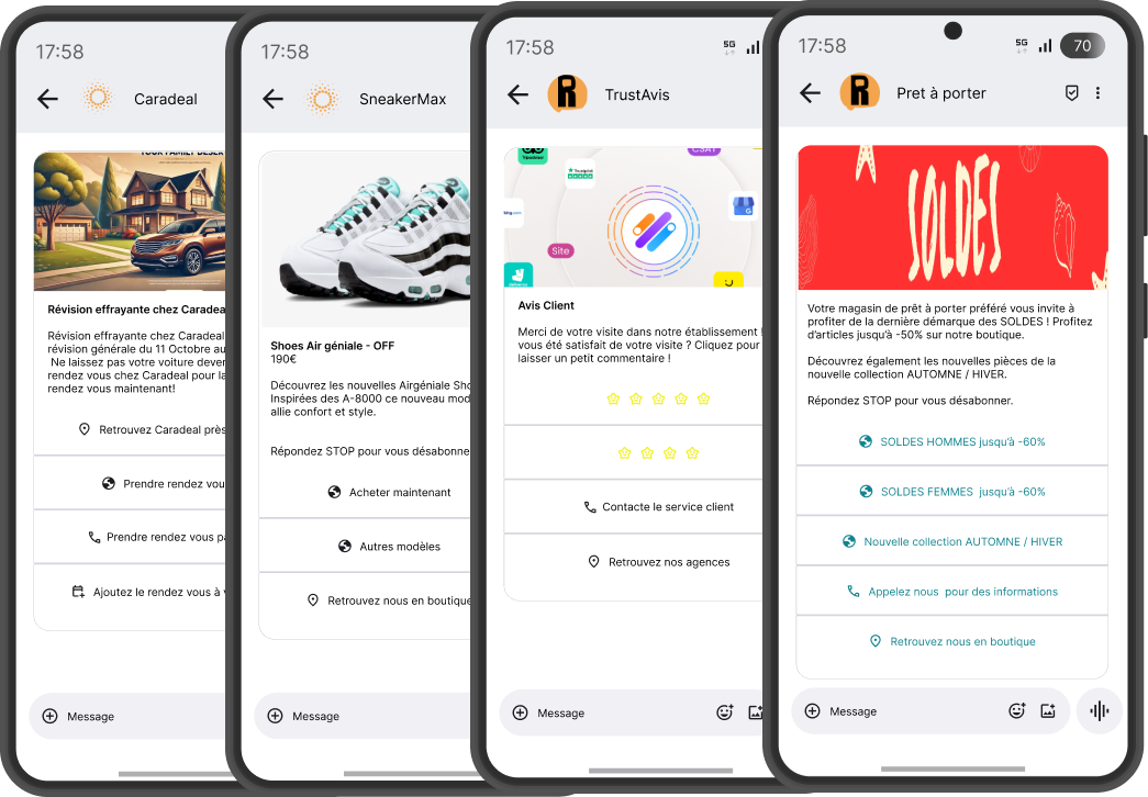 exemples de RCS Rich business messaging