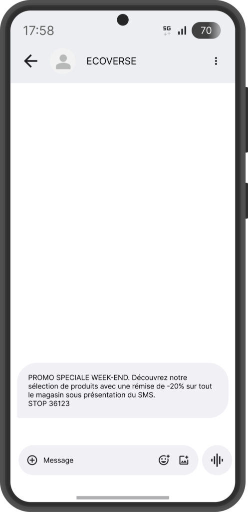 Exemple SMS classique professionnel envoyé via Conexteo